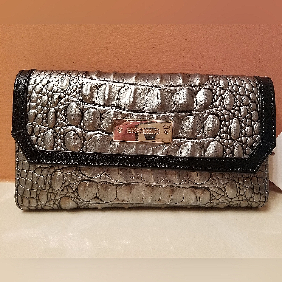 Brahmin Mystic Melbourne Genuine Leather Soft Checkbook And Wallet